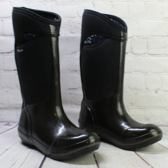 BOGS Plimsoll Black Fabric Rubber Waterproof Tall Winter Rain Boots Size 6 - Picture 3 of 9